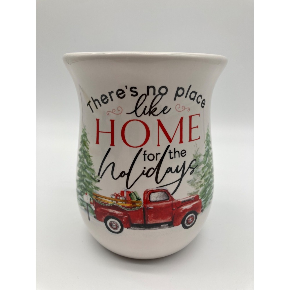 P Graham Dunn Christmas Hand Warmer Mug 16 oz Red Truck Holiday Pines Stoneware